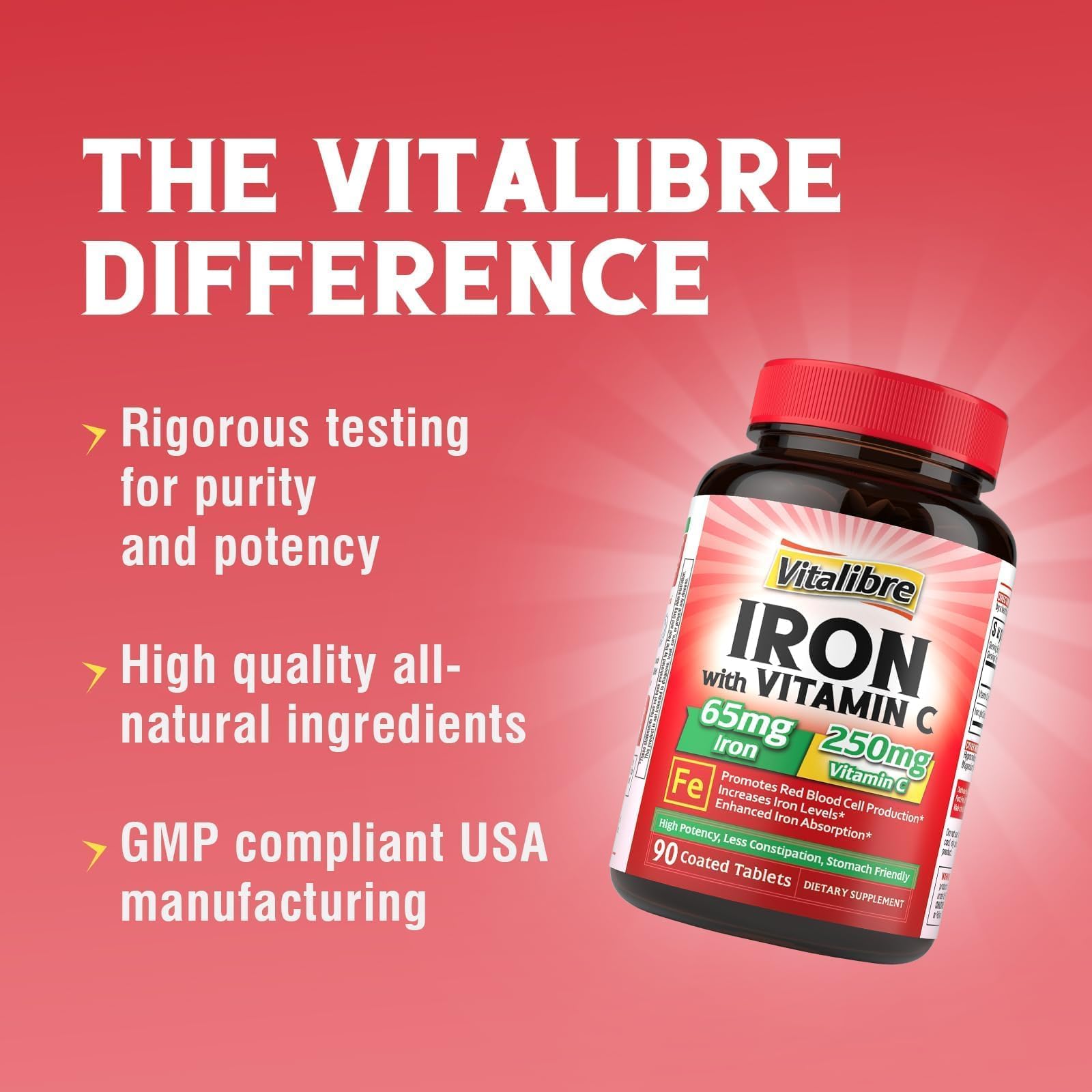 Vitalibre Iron Supplement 65mg with vitamin C packaging