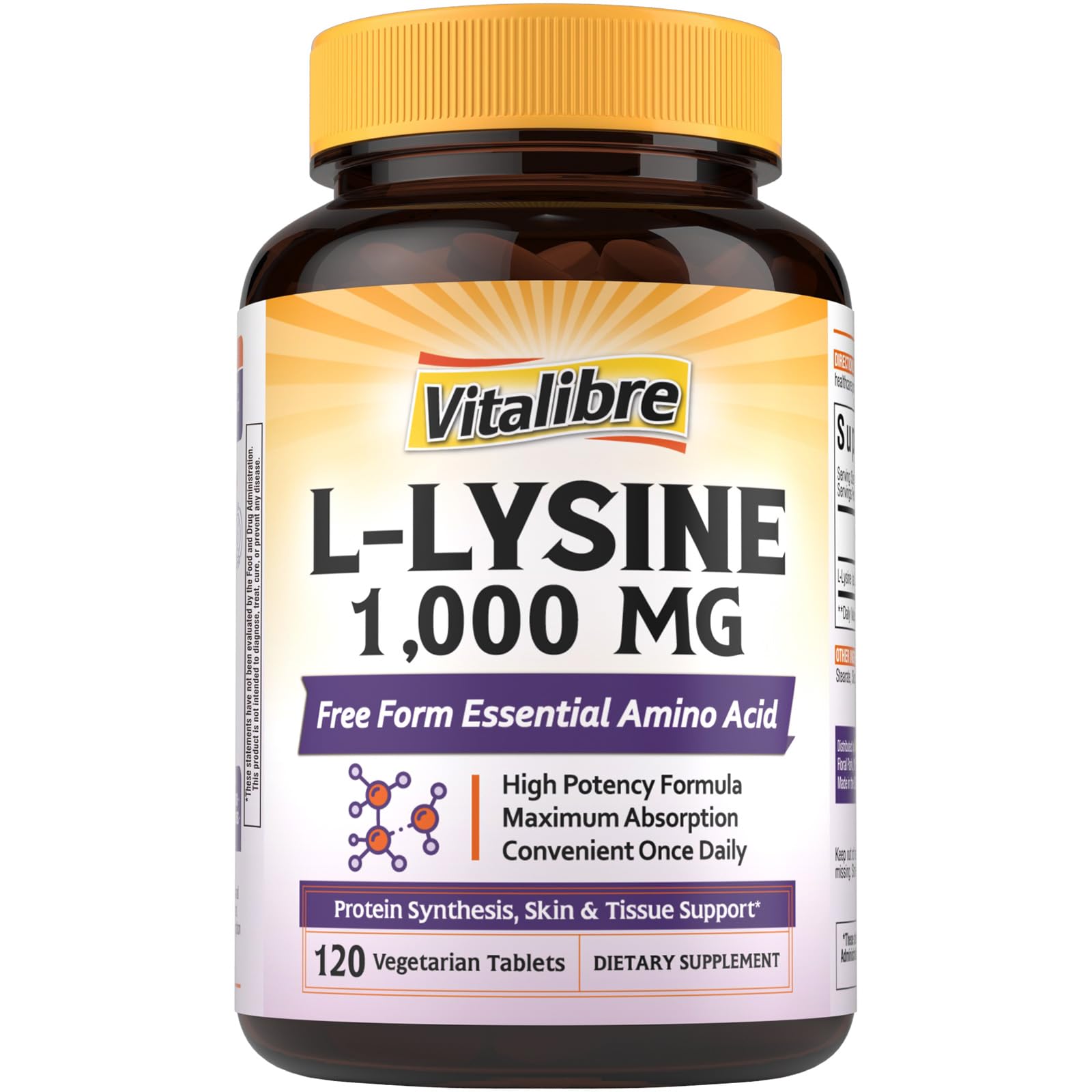 Vitalibre L-Lysine 1000mg capsules front view