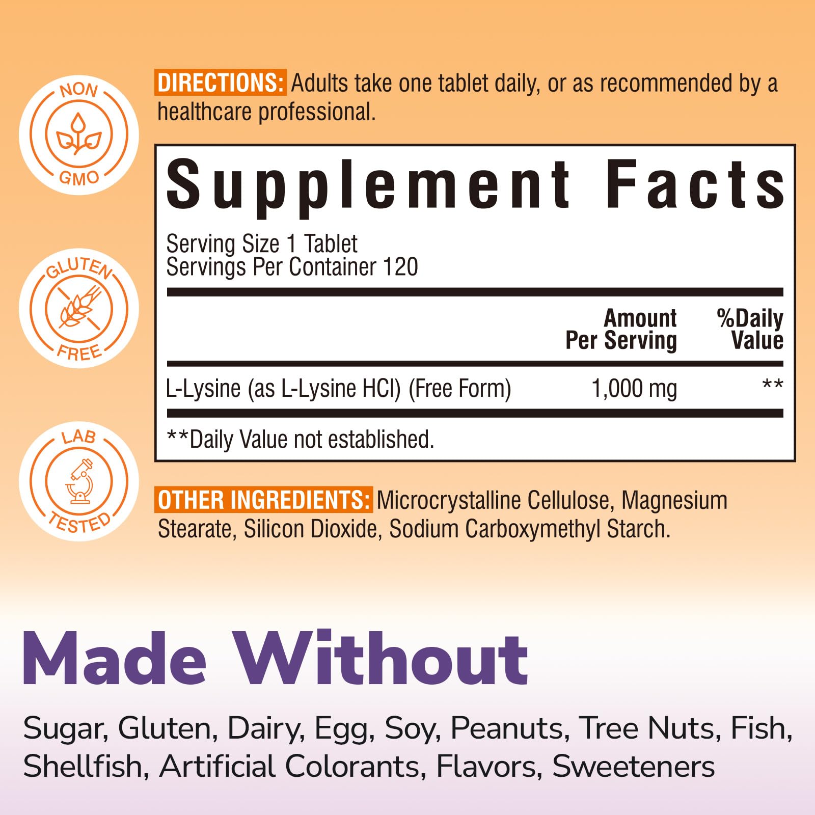 Vitalibre L-Lysine 1000mg capsules side view