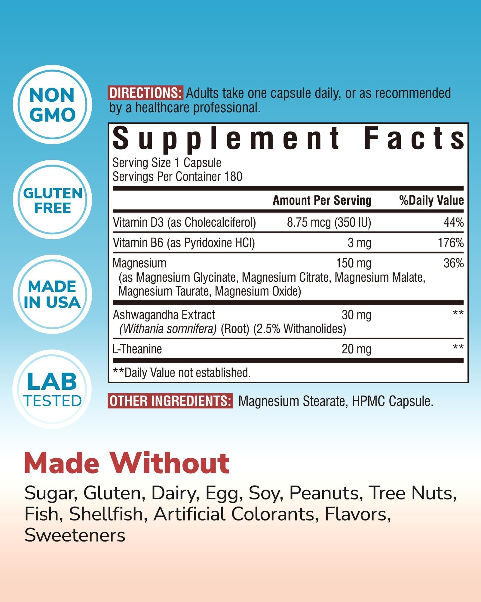 Vitalibre Magnesium Ashwagandha Complex supplement side view