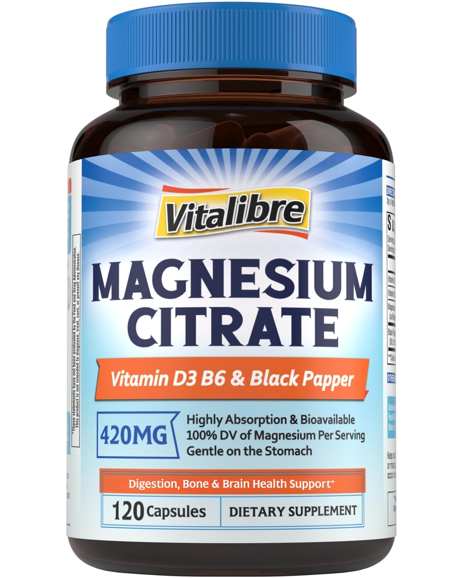 Vitalibre Magnesium Citrate Capsules front view with packaging