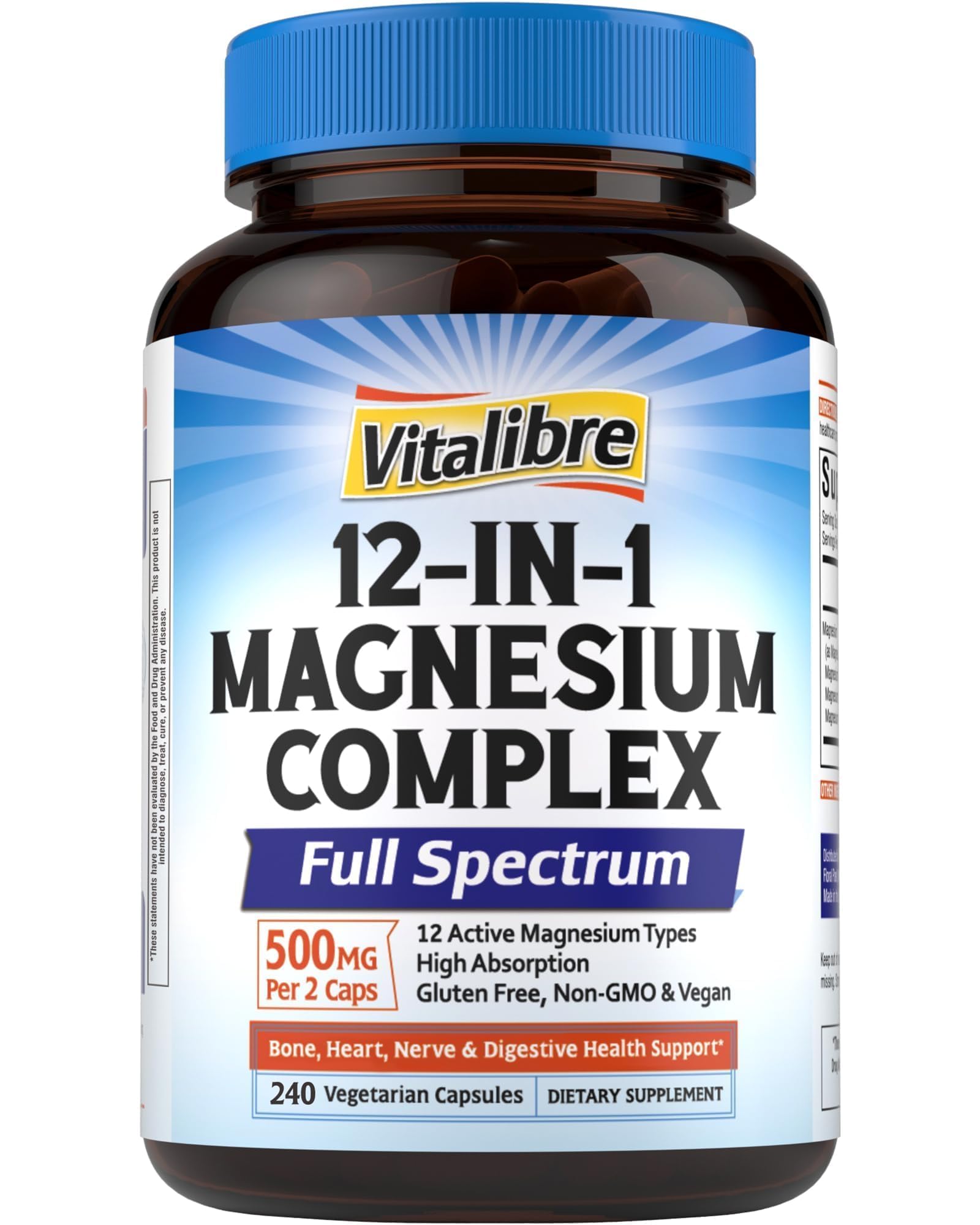 Vitalibre Magnesium Complex 12-In-1 500mg capsules front view