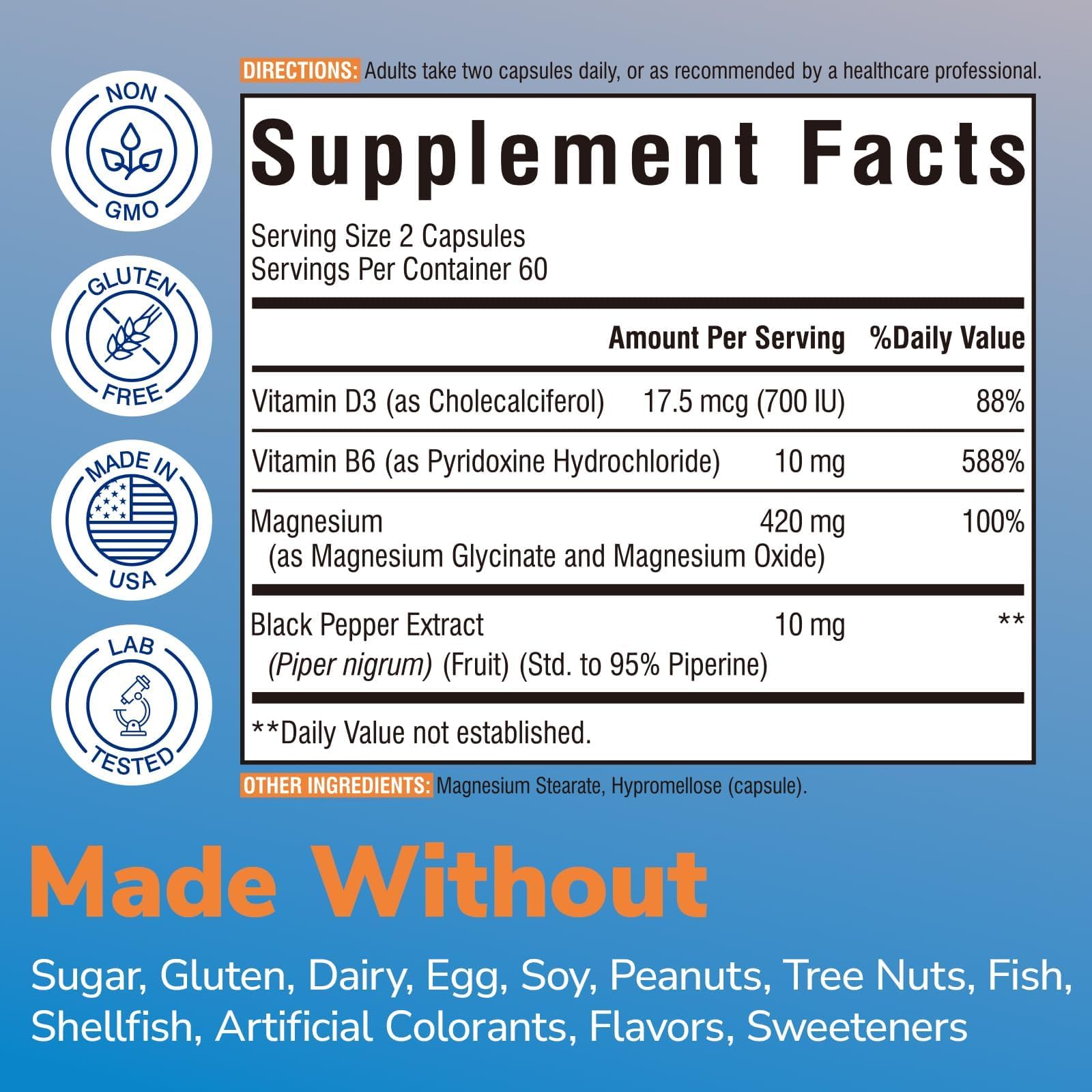 Vitalibre Magnesium Glycinate 420mg back view