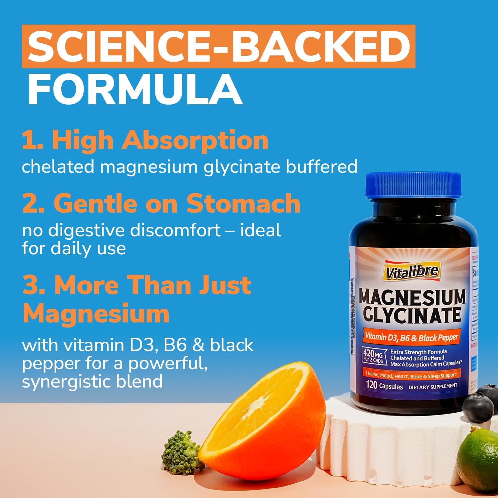Vitalibre Magnesium Glycinate 420mg side view