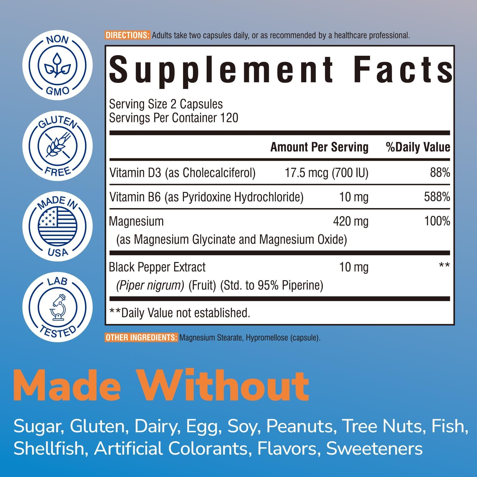 Vitalibre Magnesium Glycinate 420mg side view of capsules