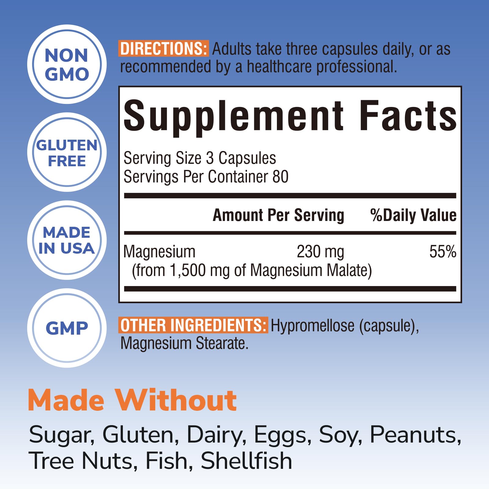 Vitalibre Magnesium Malate 230mg capsules side view