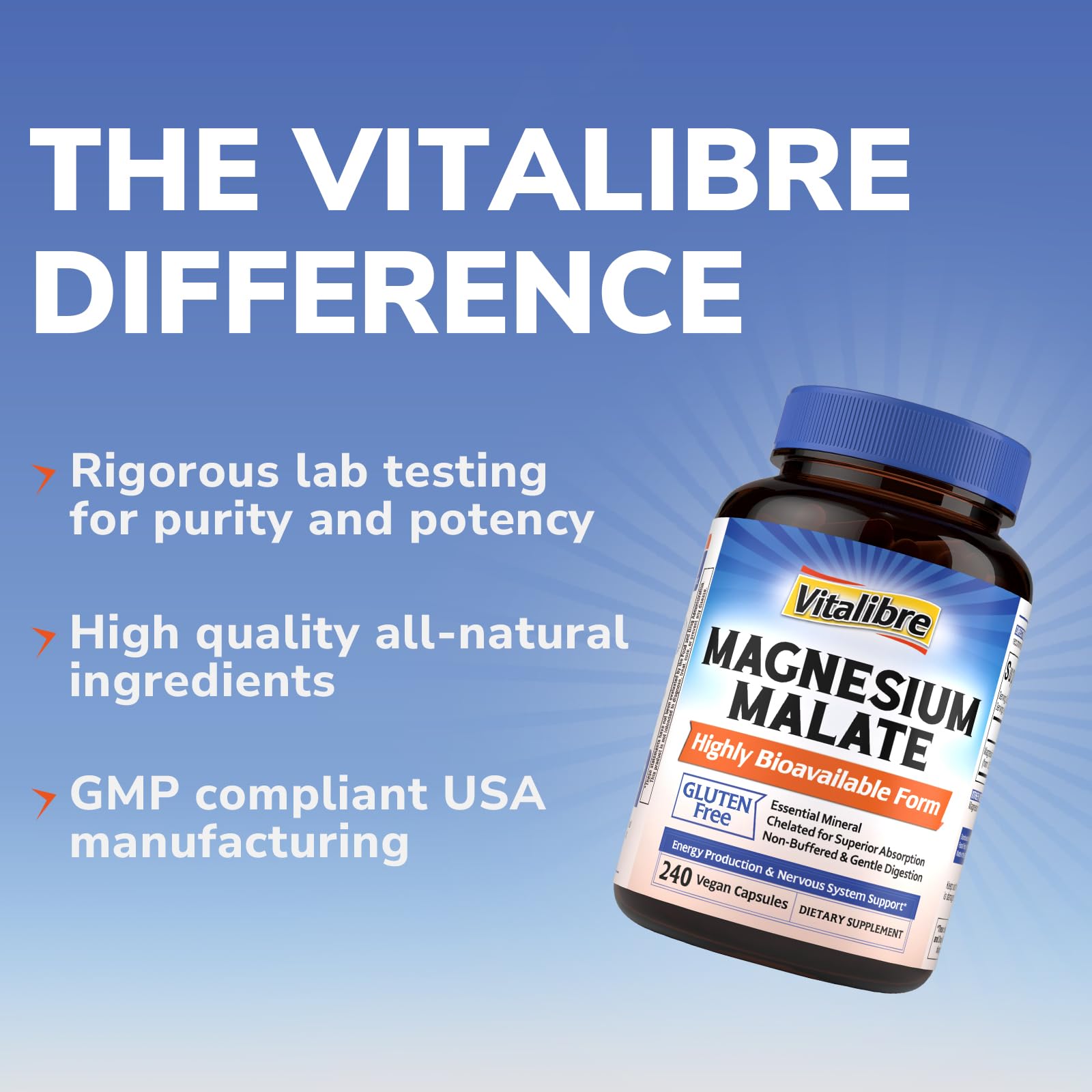 Vitalibre Magnesium Malate 230mg capsules with a measuring spoon