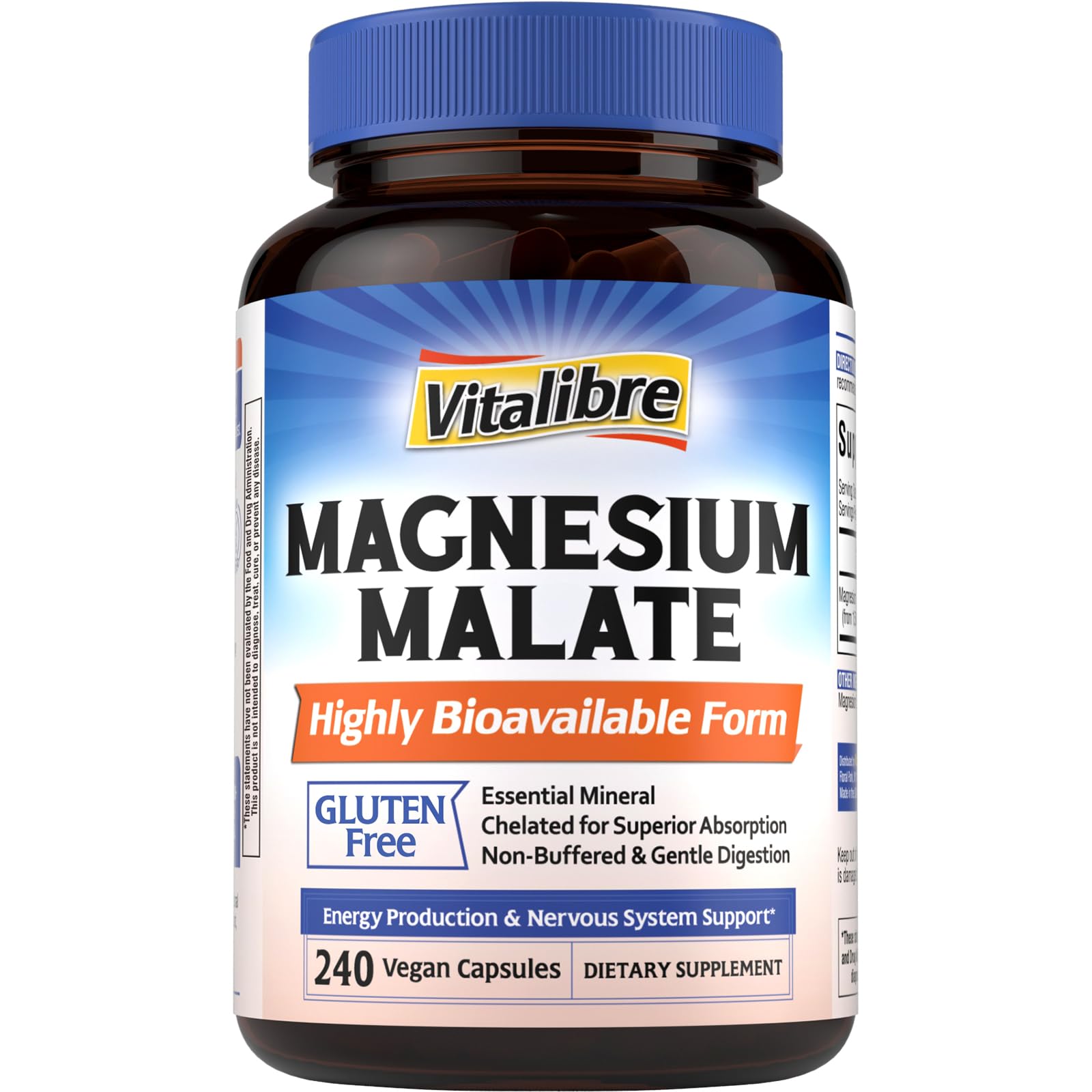 Vitalibre Magnesium Malate 230mg supplement front view with packaging