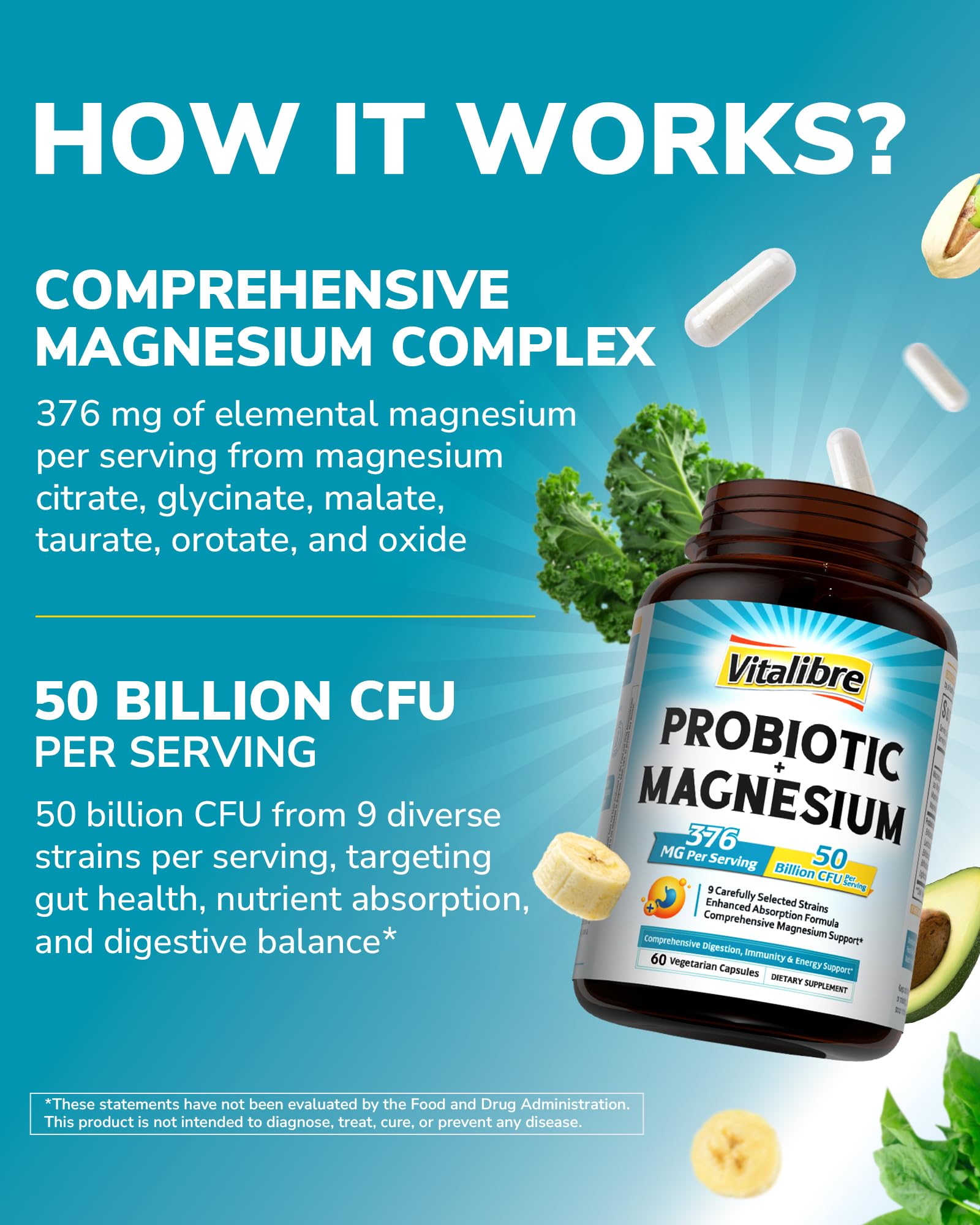 Vitalibre Magnesium Probiotic Complex bottle with measuring spoon