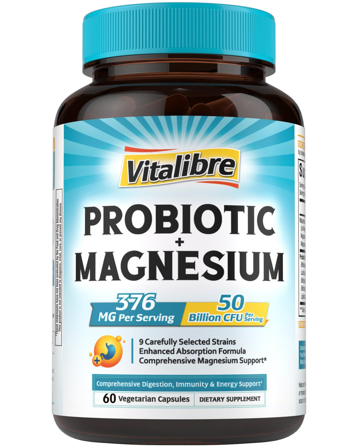 Vitalibre Magnesium Probiotic Complex front view with capsule bottle