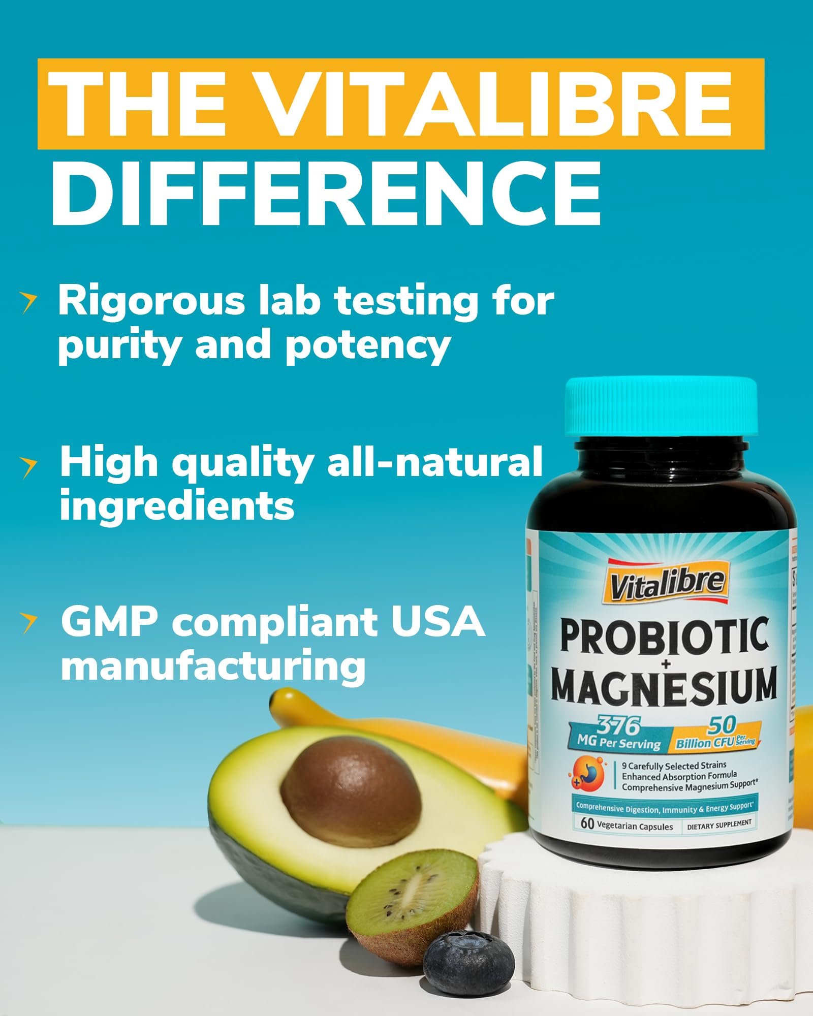 Vitalibre Magnesium Probiotic Complex open bottle with capsules