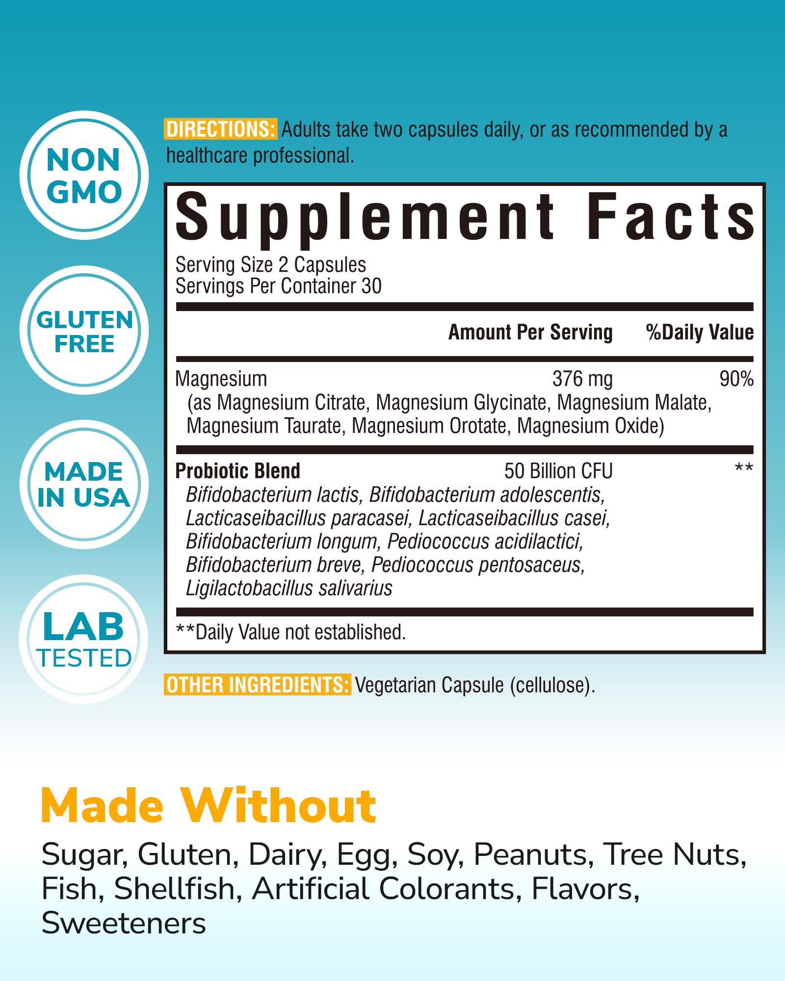 Vitalibre Magnesium Probiotic Complex side view showing label details
