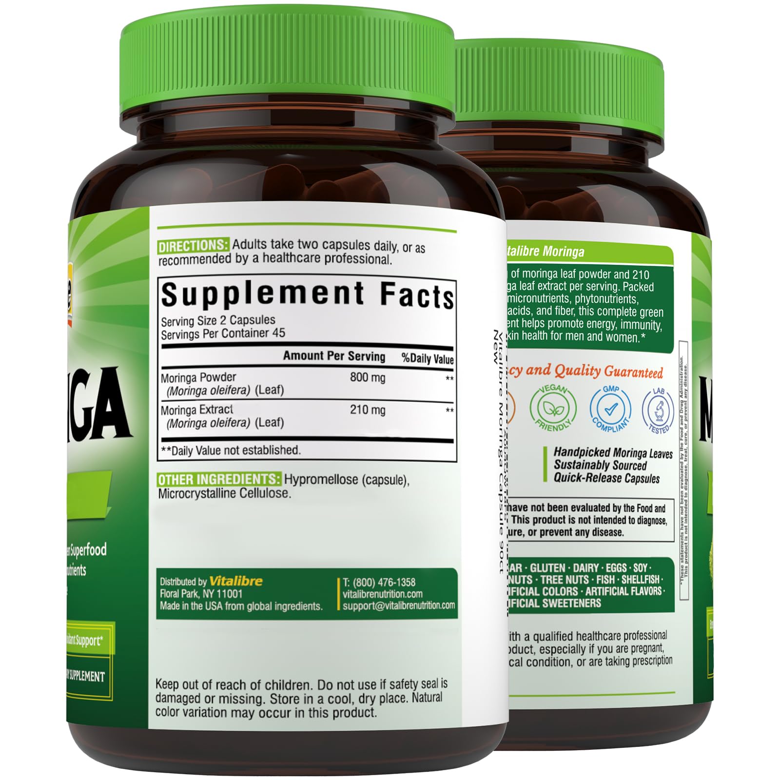 Vitalibre Moringa Ultra Strength Supplement close-up of capsules