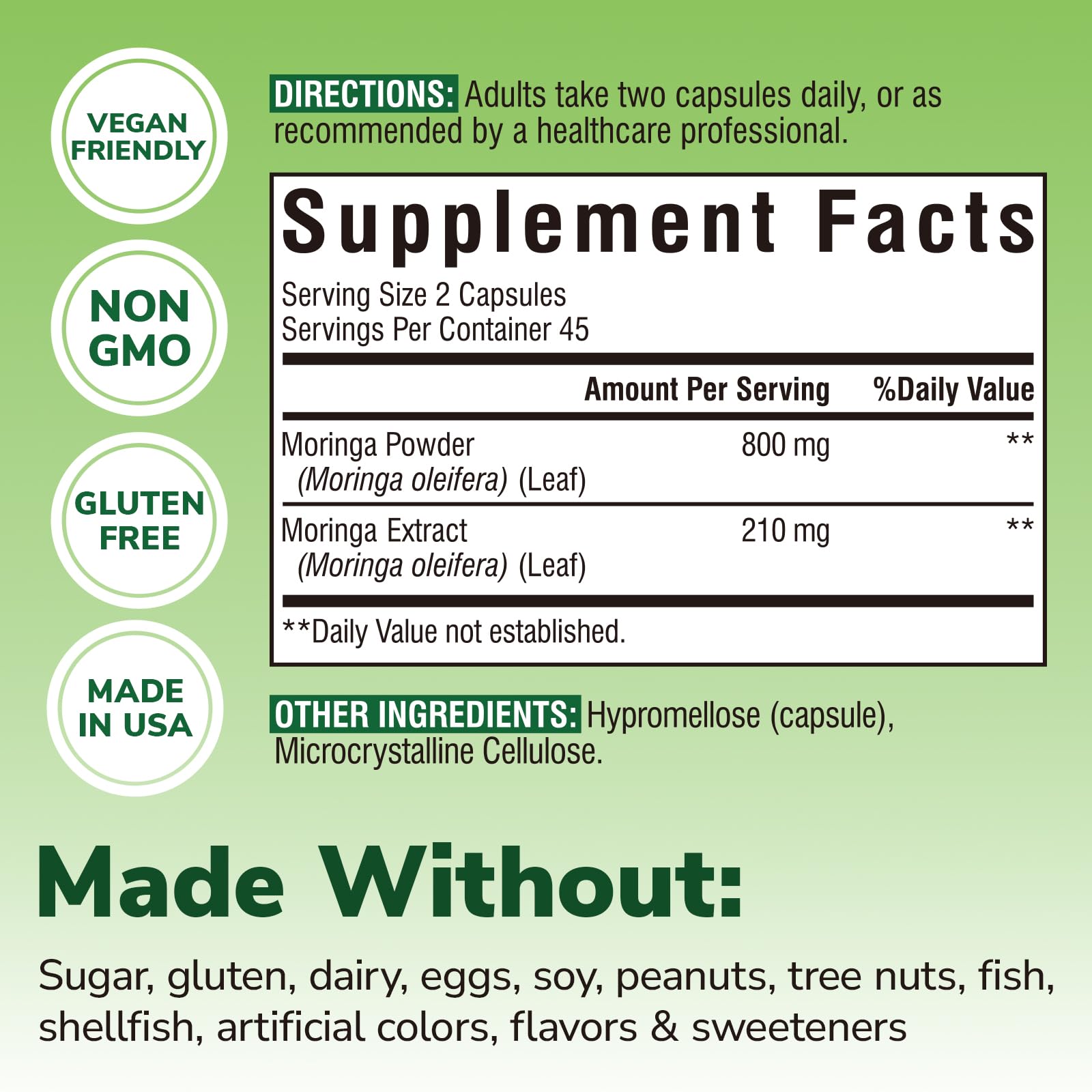 Vitalibre Moringa Ultra Strength Supplement side view