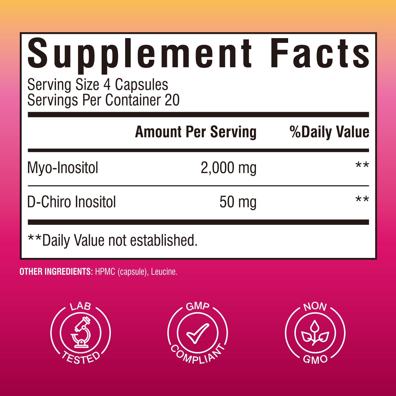Vitalibre Myo-Inositol & D-Chiro Inositol Capsules side view