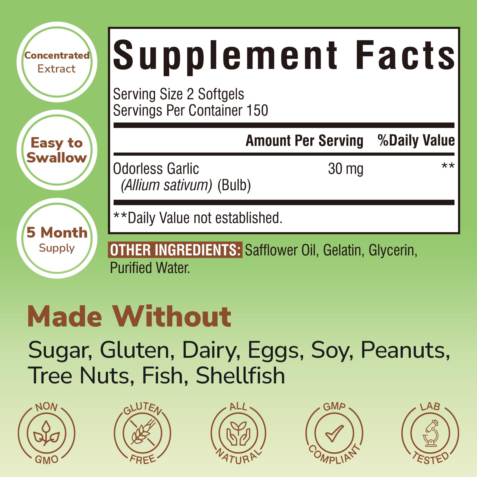 Vitalibre Odorless Garlic softgels in a clear bottle