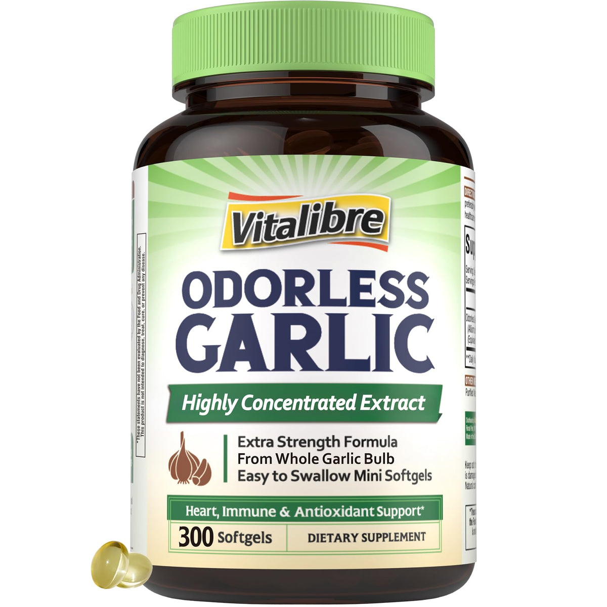 Vitalibre Odorless Garlic supplement front view with packaging