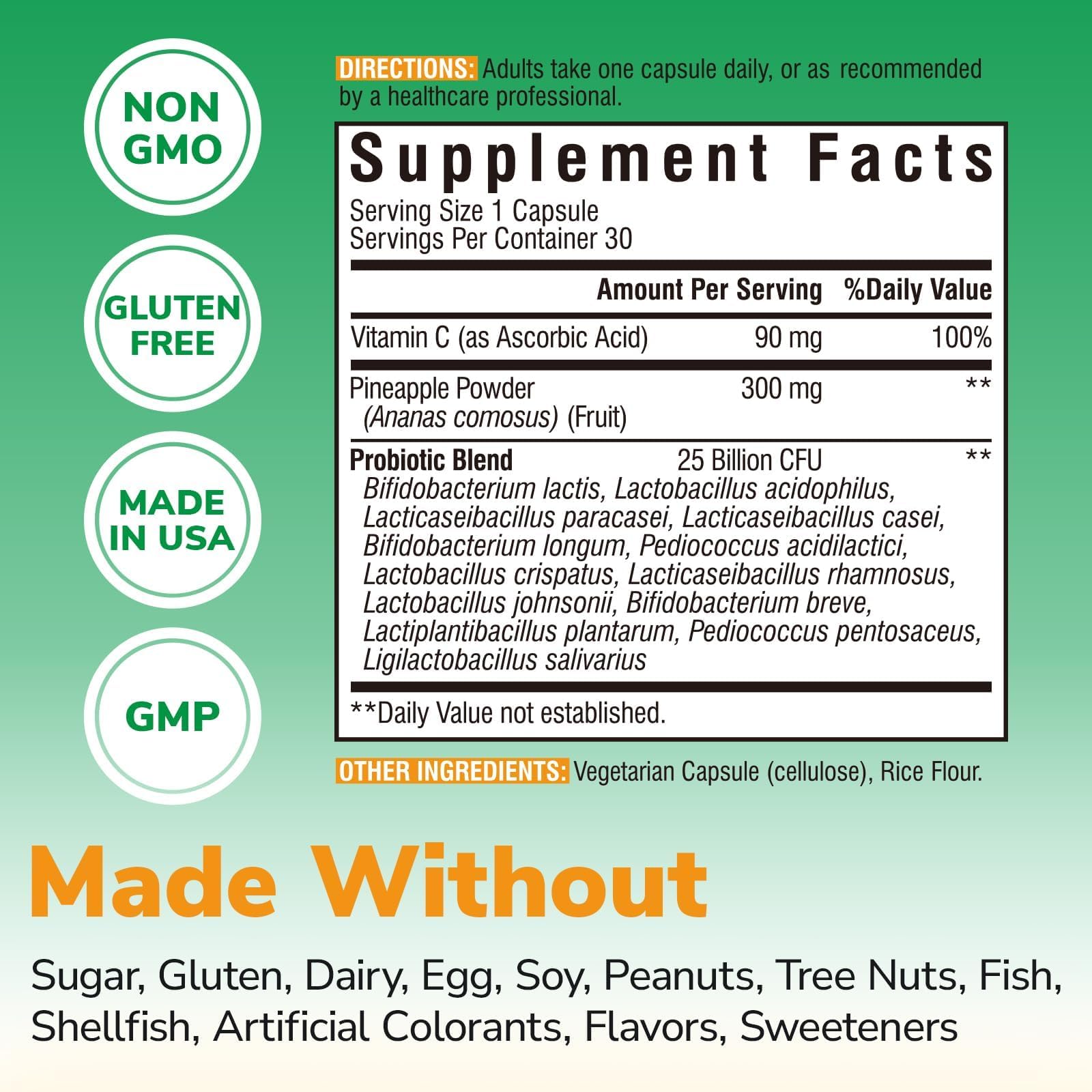 Vitalibre Pineapple Probiotics 300mg ingredients list