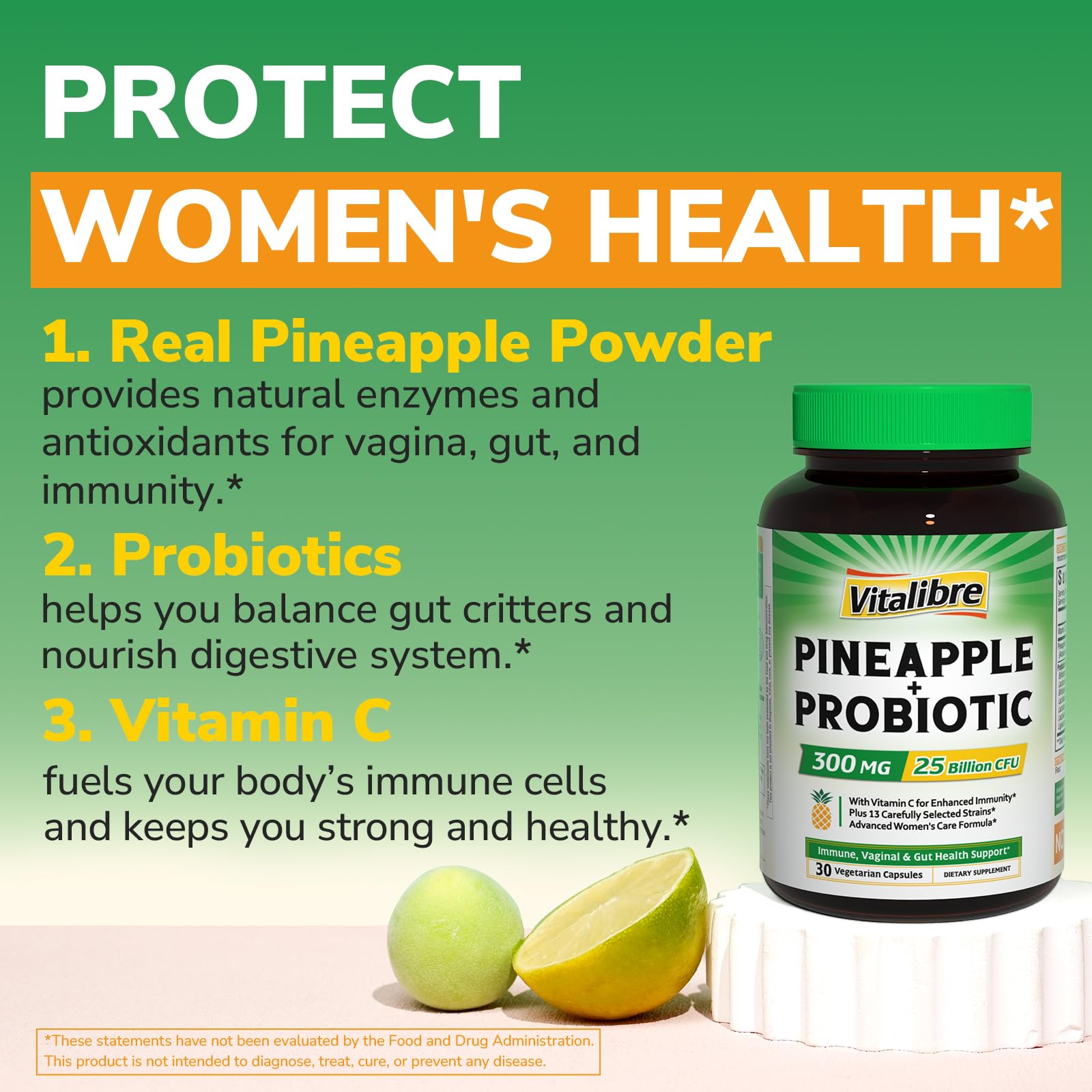 Vitalibre Pineapple Probiotics 300mg on a wooden table