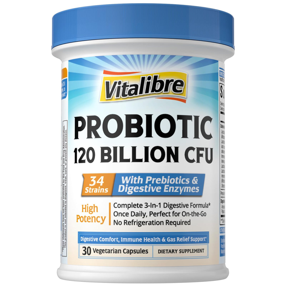 Vitalibre Probiotic Supplement 30 capsules front view