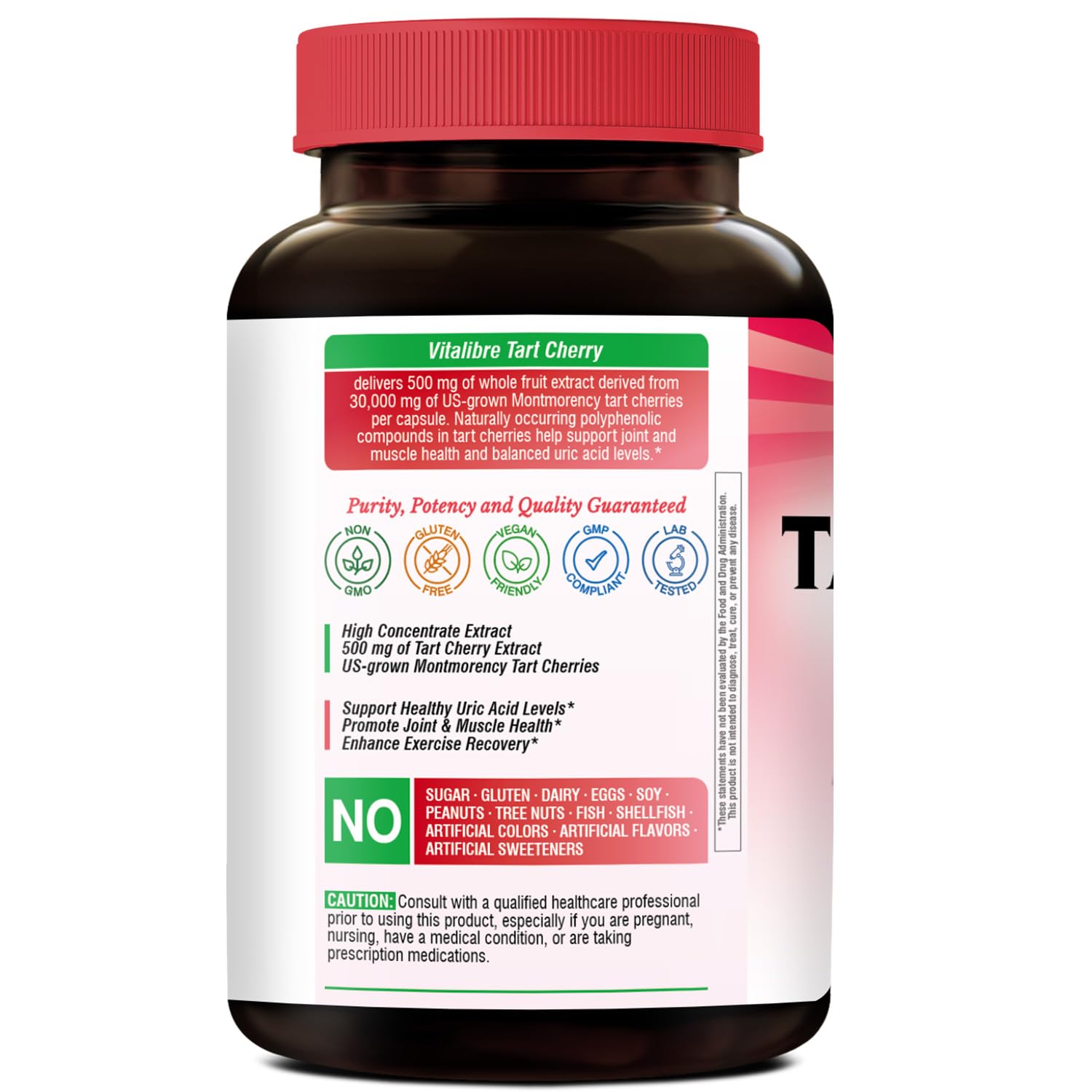 Vitalibre Tart Cherry Capsules 500mg back label