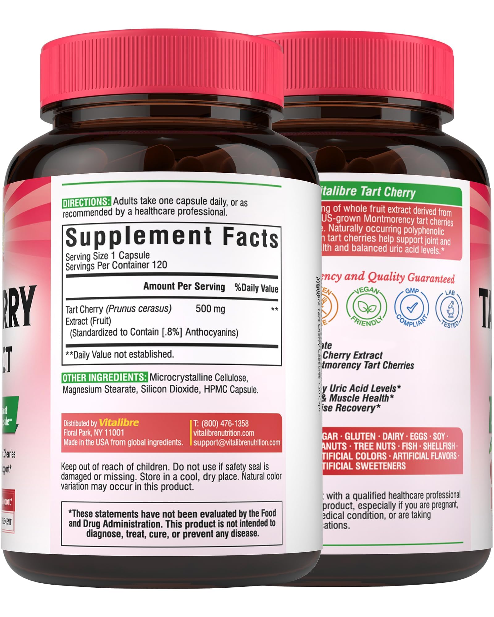 Vitalibre Tart Cherry Capsules 500mg on a wooden table