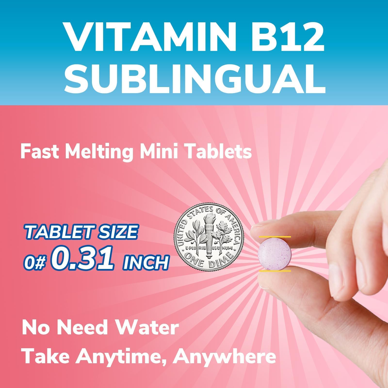 Vitalibre Vitamin B12 5000 mcg fast melting tablets on a wooden surface