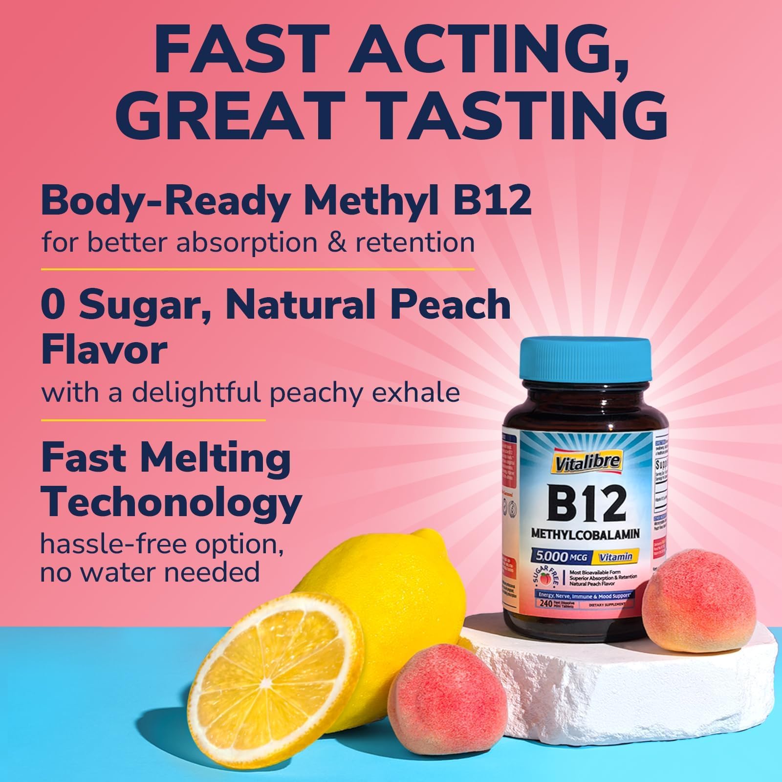 Vitalibre Vitamin B12 5000 mcg fast melting tablets side view