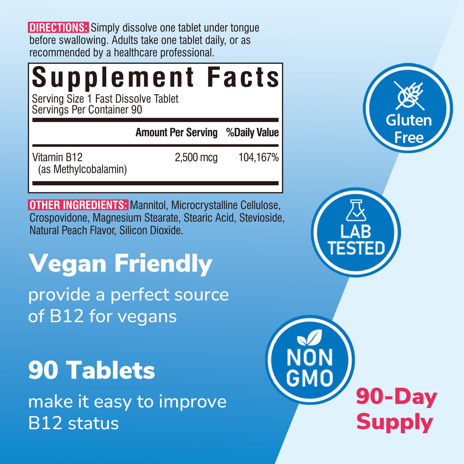 Vitalibre Vitamin B12 packaging with peach flavour label