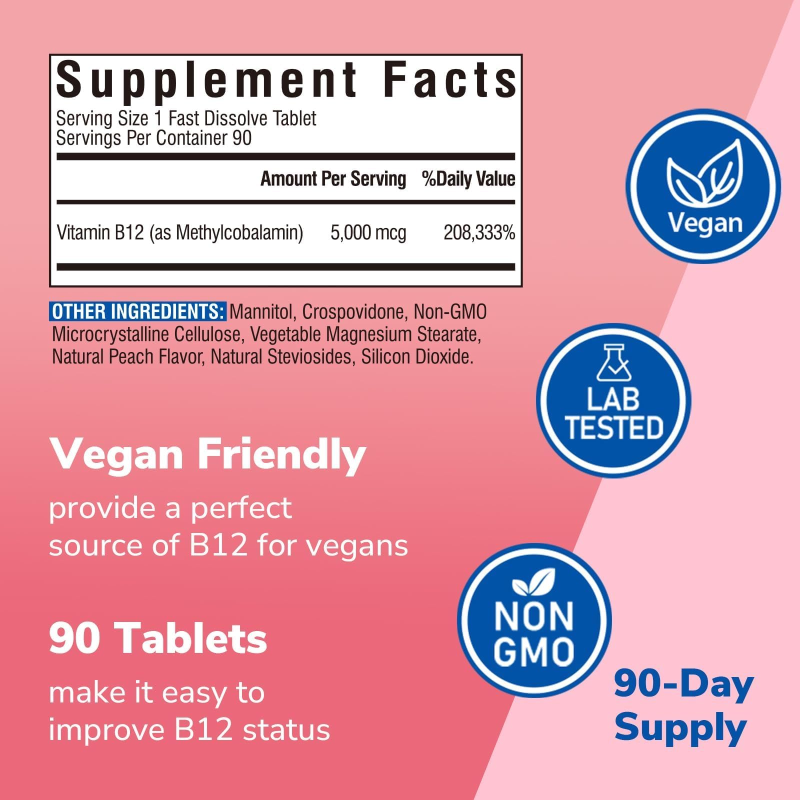 Vitalibre Vitamin B12 tablets on a wooden table