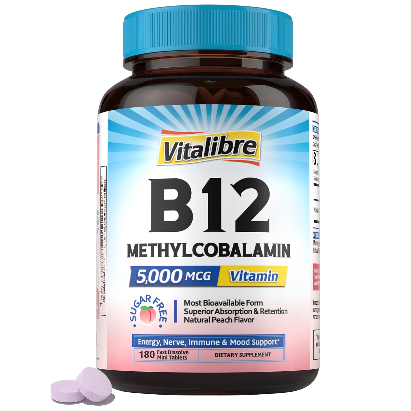 Vitalibre Vitamin B12 Vegan Tablets 5000 mcg front view