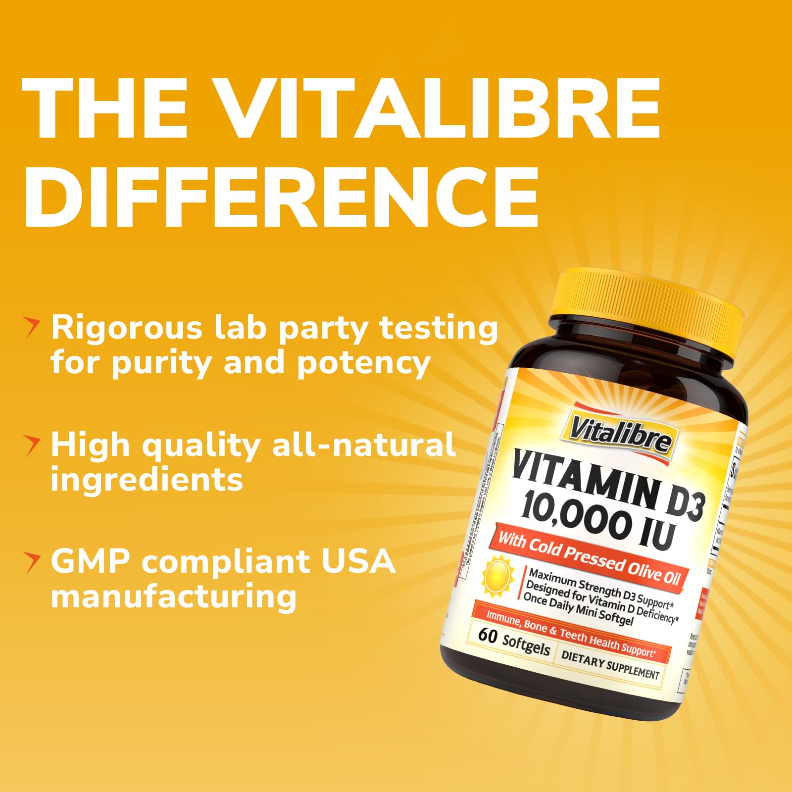 Vitalibre Vitamin D3 bottle with softgels scattered