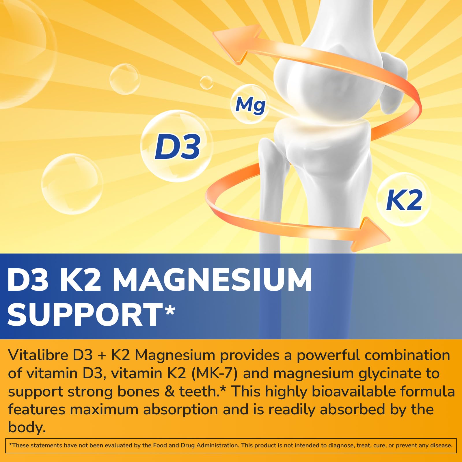 Vitalibre Vitamin D3 K2 Magnesium Complex bottle with label