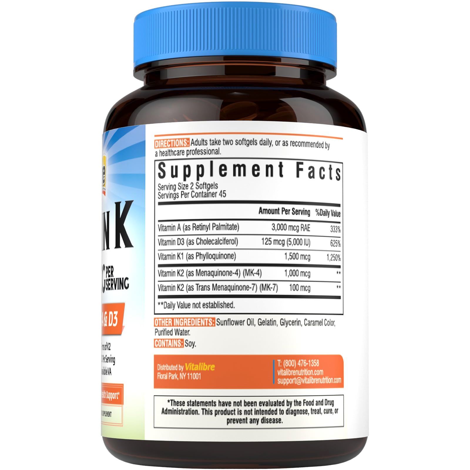 Vitalibre Vitamin K1 Supplement displayed with other vitamins
