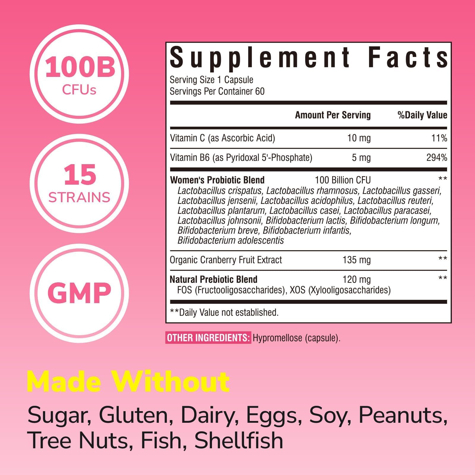 Vitalibre Women’s Probiotics 100 Billion CFU side view