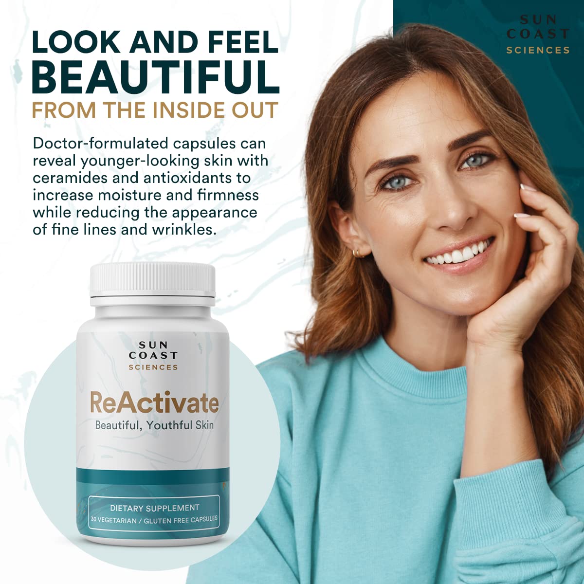 Vitalifi ReActivate Collagen Supplement capsules in a bowl
