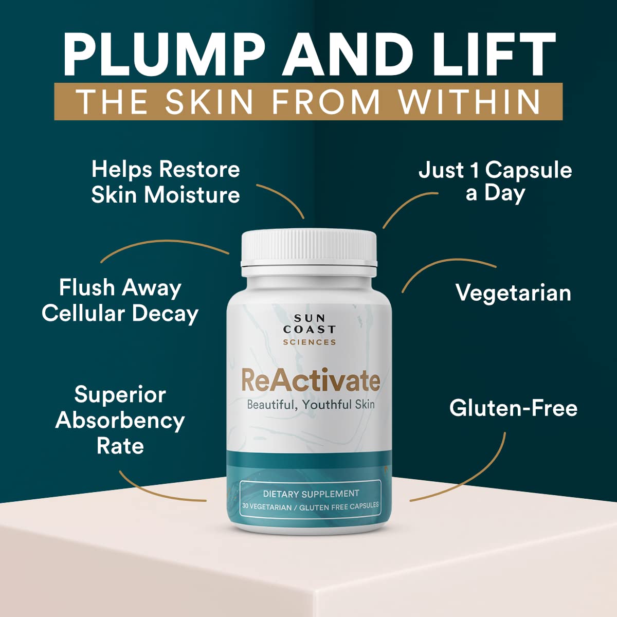 Vitalifi ReActivate Collagen Supplement with a glass of water