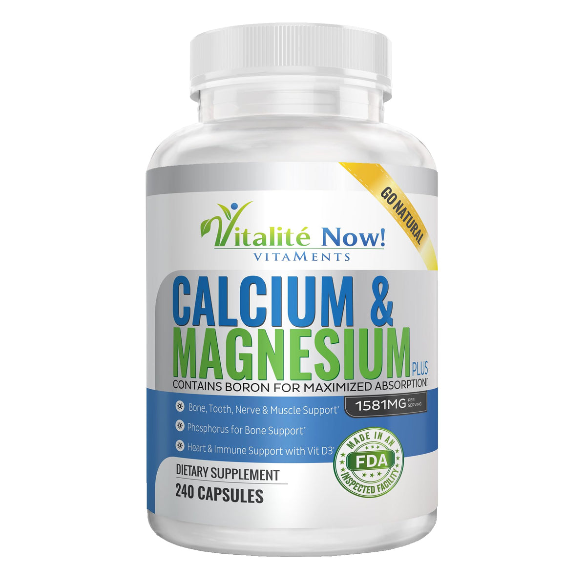 Vitalité Now! Calcium Magnesium Supplement bottle front view