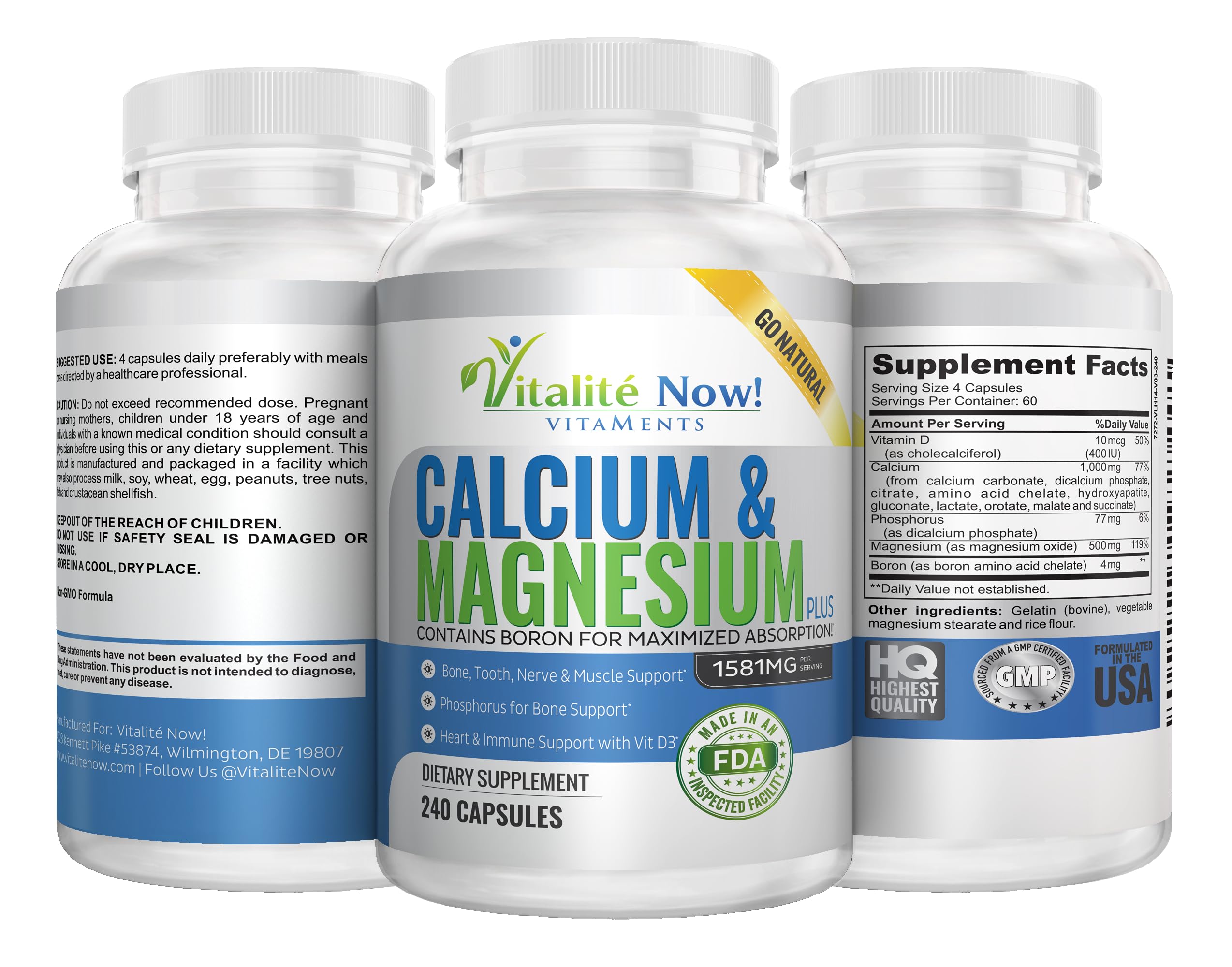 Vitalité Now! Calcium Magnesium Supplement capsules close-up