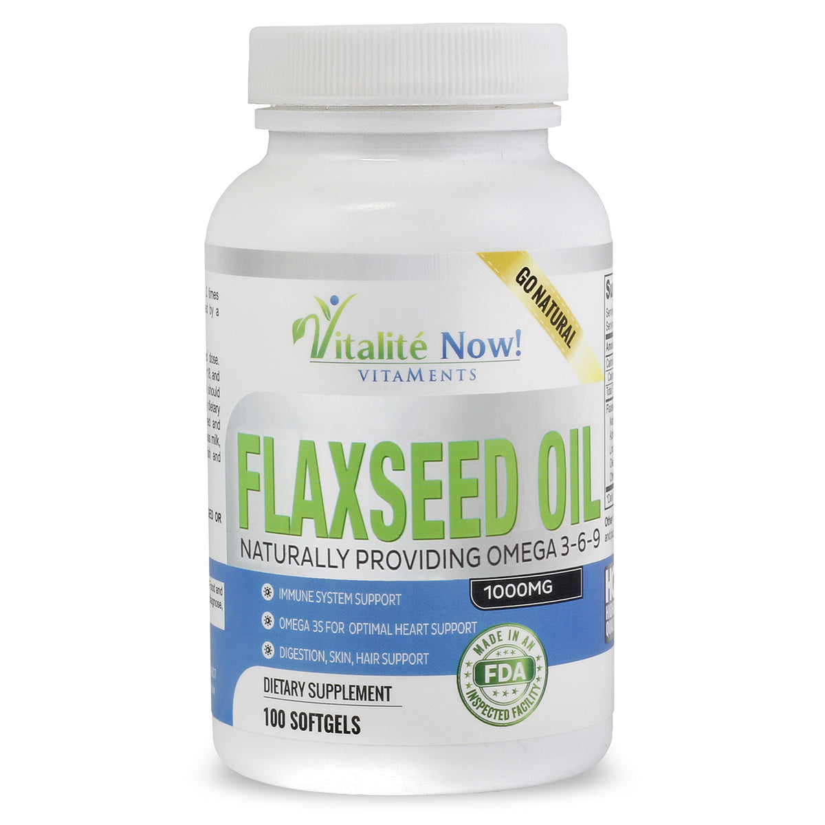 Vitalité Now! Flax Seed Oil Softgels 1000mg front view