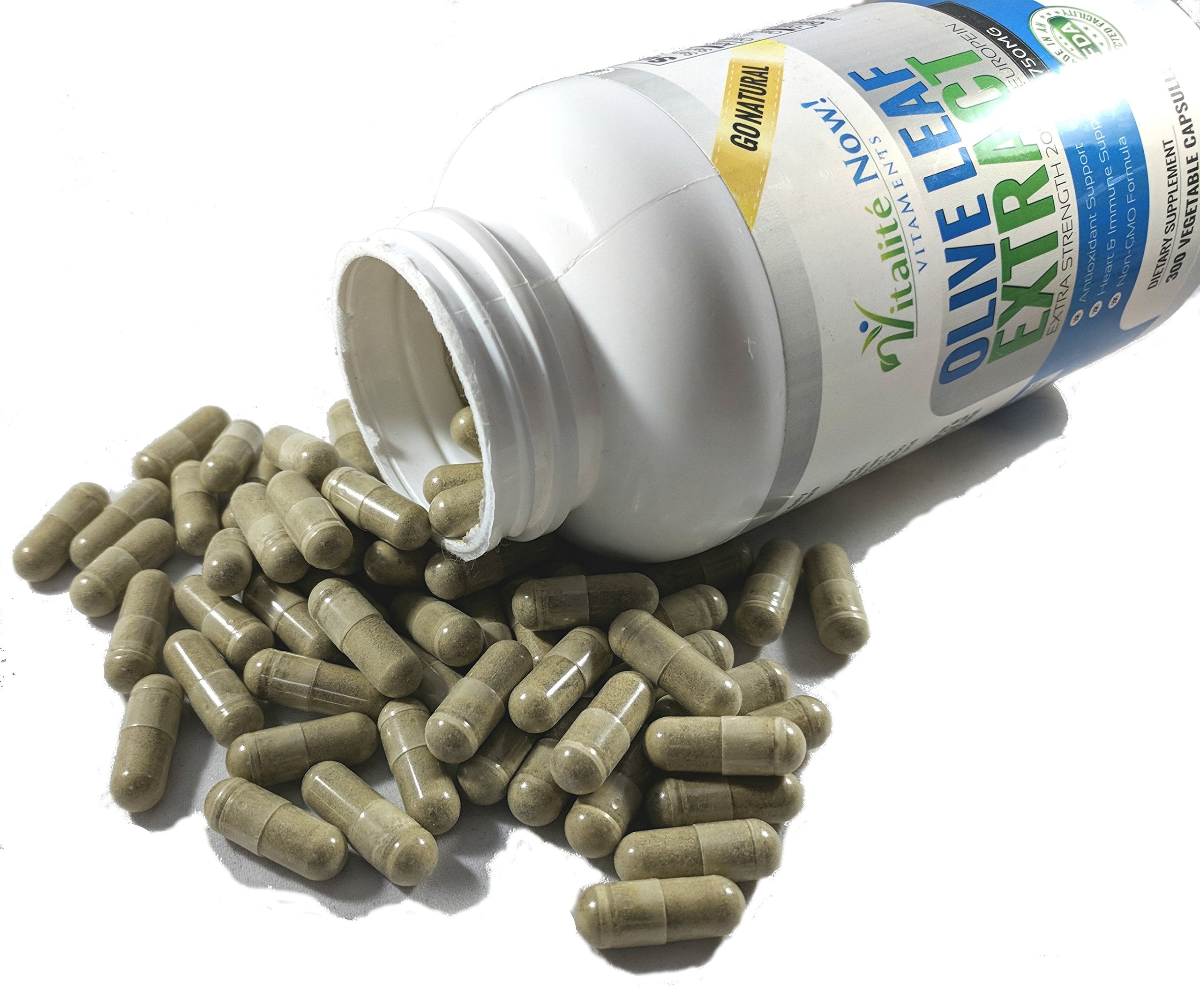Vitalité Now! Olive Leaf Extract 750mg capsule on a wooden surface