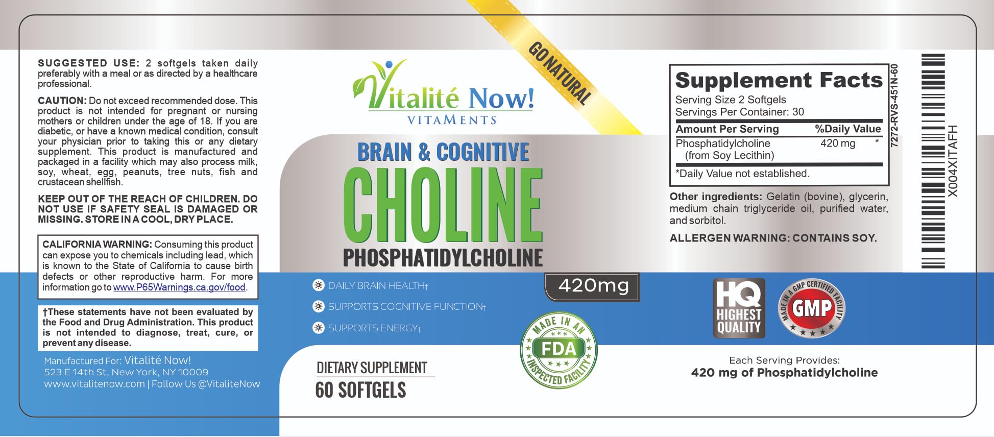 Vitalité Now! Phosphatidylcholine Softgels close-up