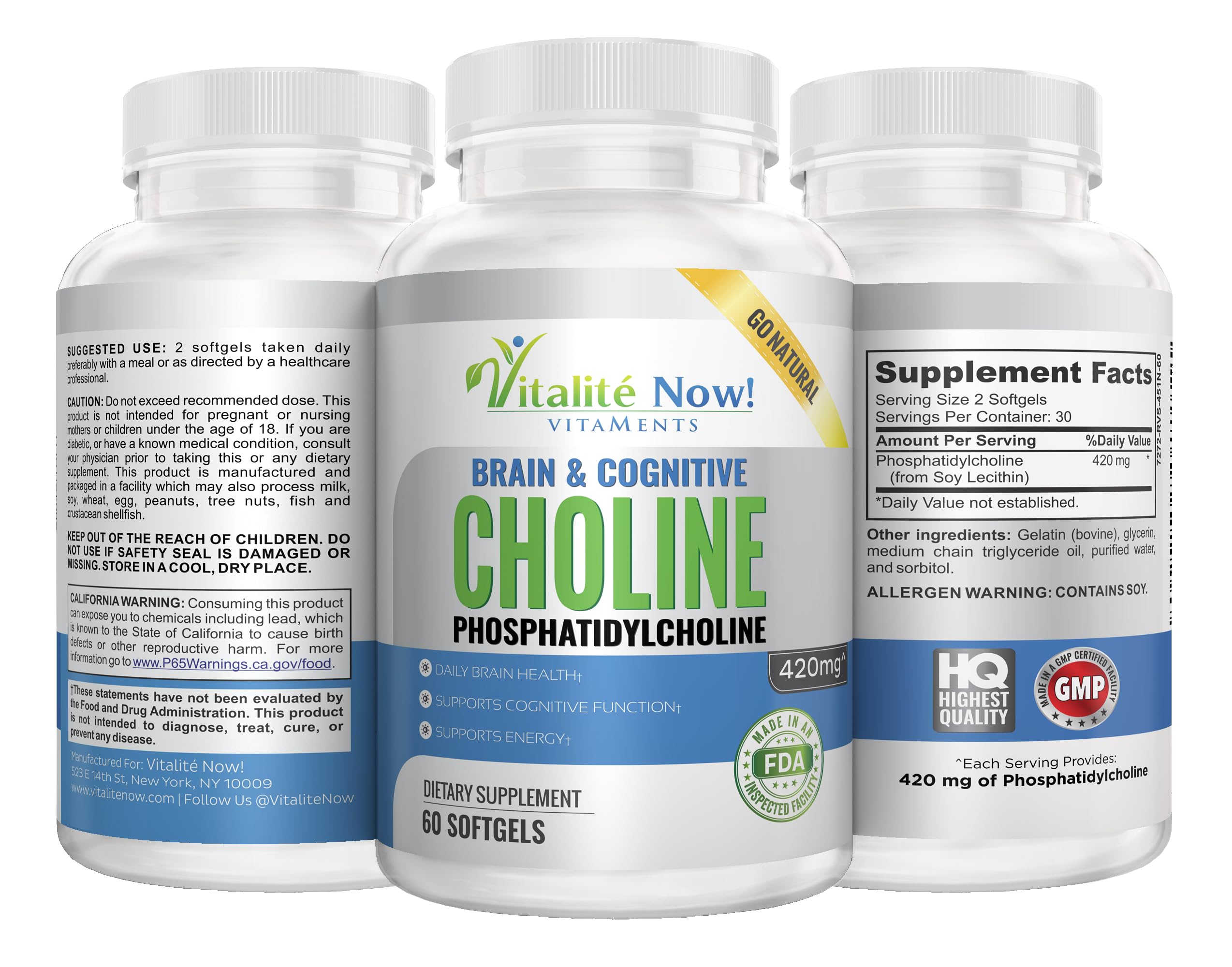 Vitalité Now! Phosphatidylcholine Softgels side view