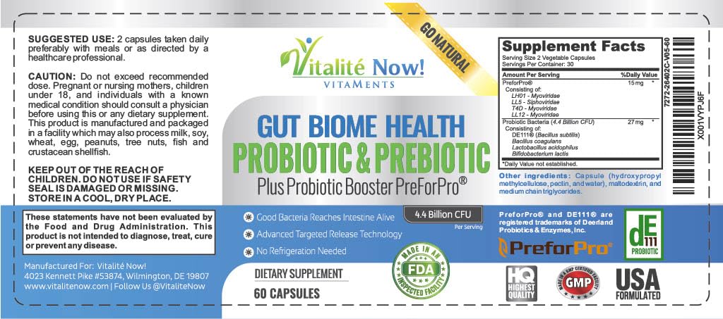 Vitalité Now! Probiotic ingredients list