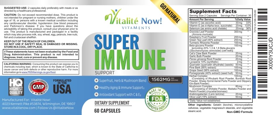 Vitalité Now! Super daily wellness Support capsules on a wooden surface