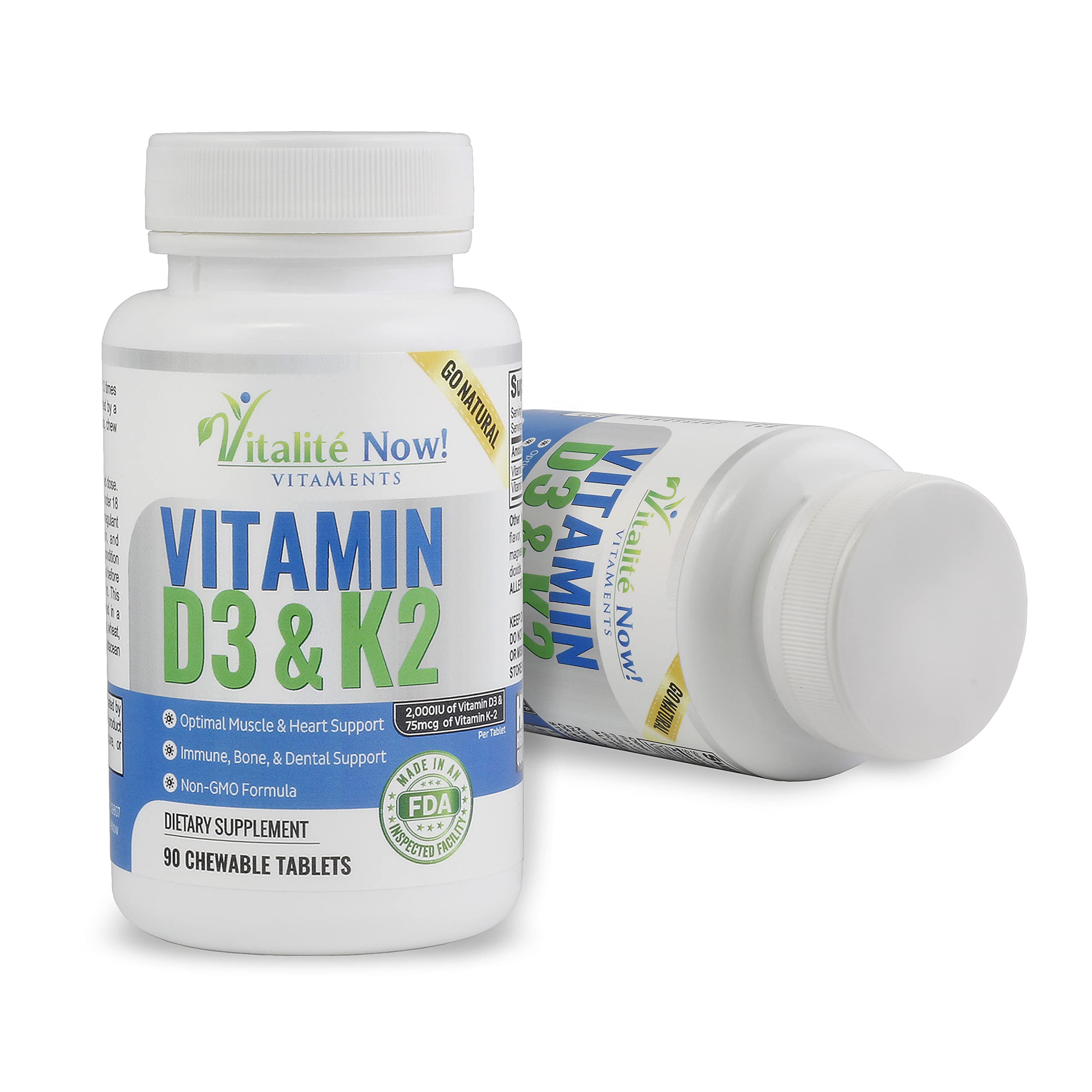 Vitalité Now! Vitamin D3 2000IU & K2 MK7 chewable tablets packaging