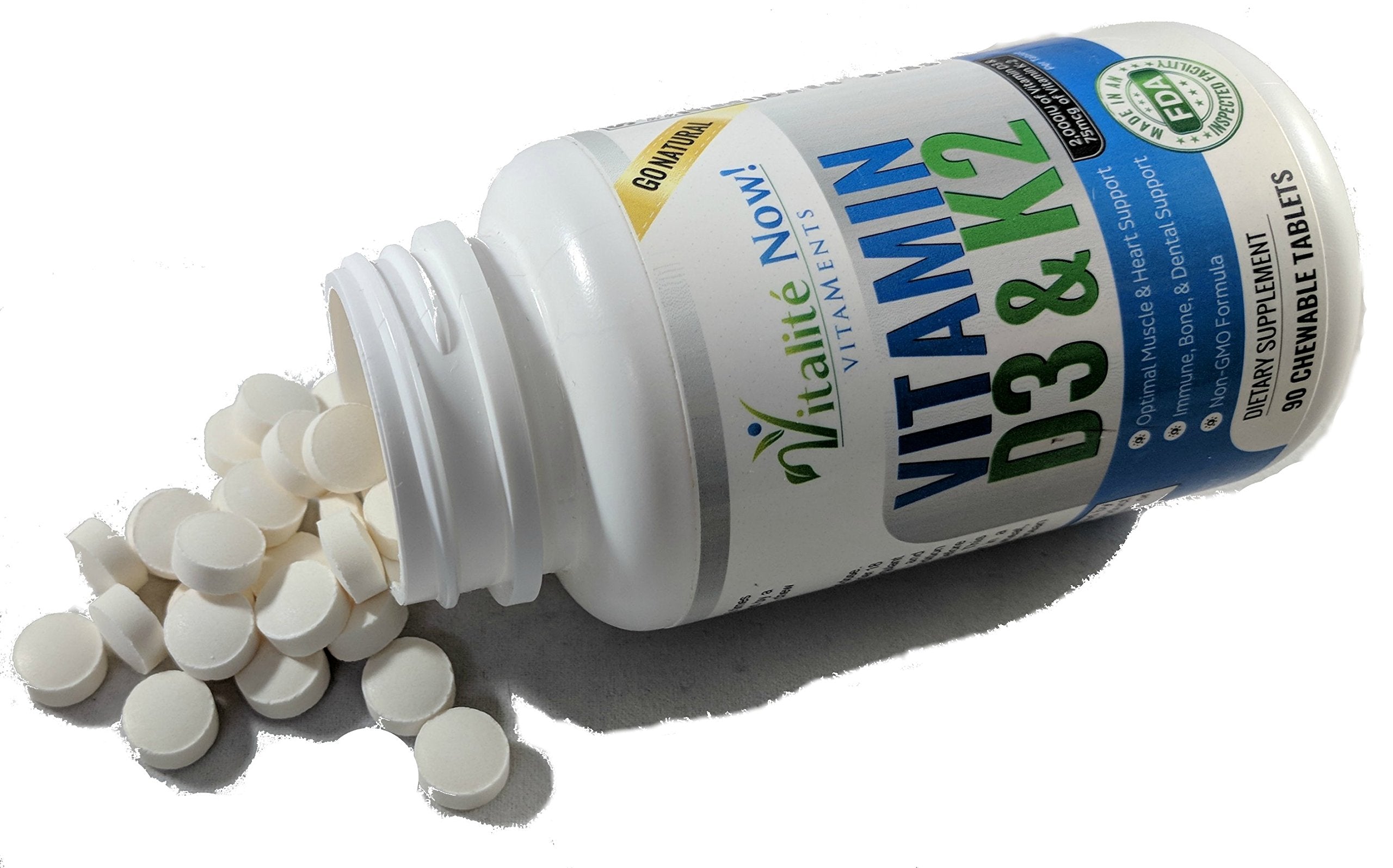 Vitalité Now! Vitamin D3 2000IU & K2 MK7 chewable tablets with natural cherry flavour