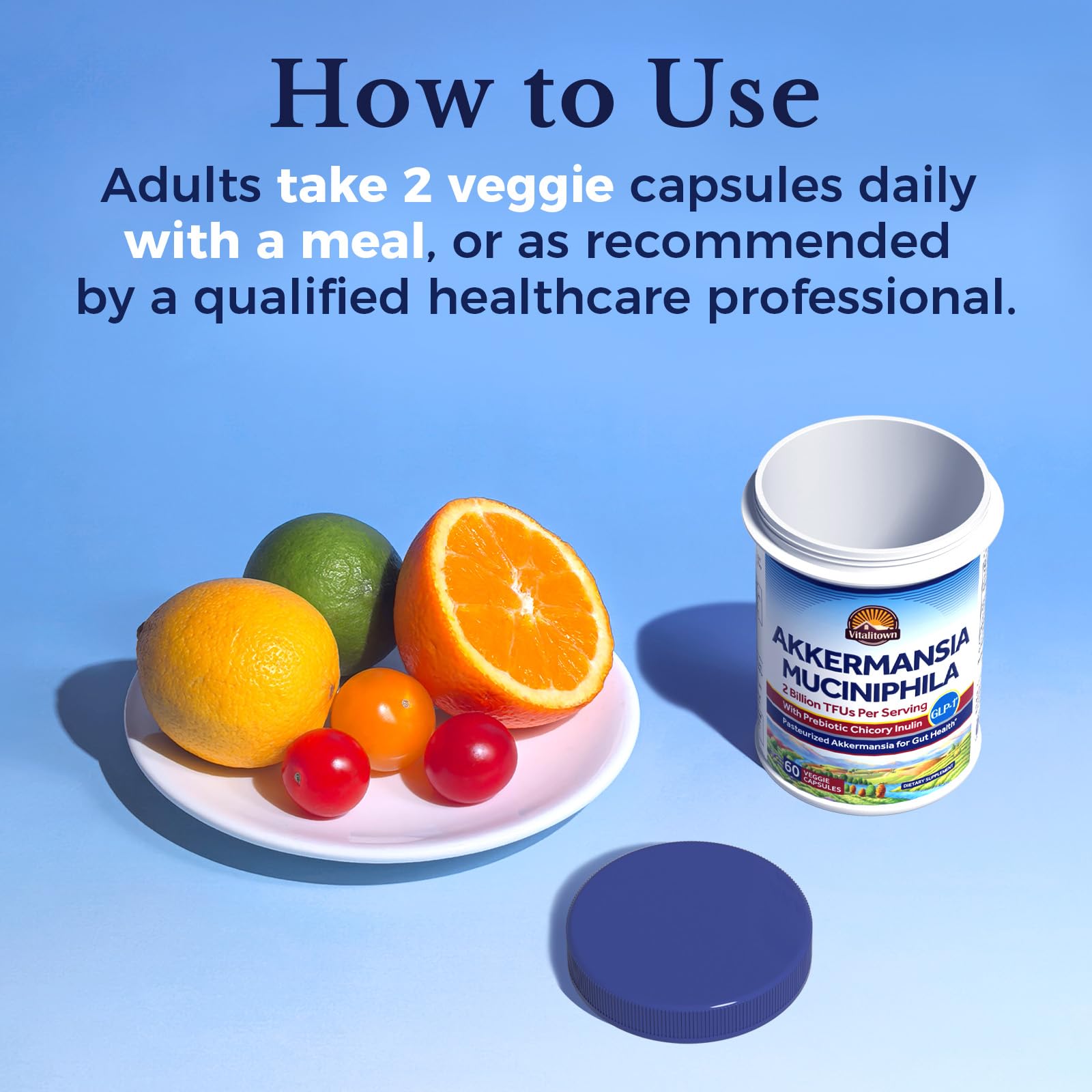 Vitalitown Akkermansia Muciniphila Probiotic 60g capsules in hand