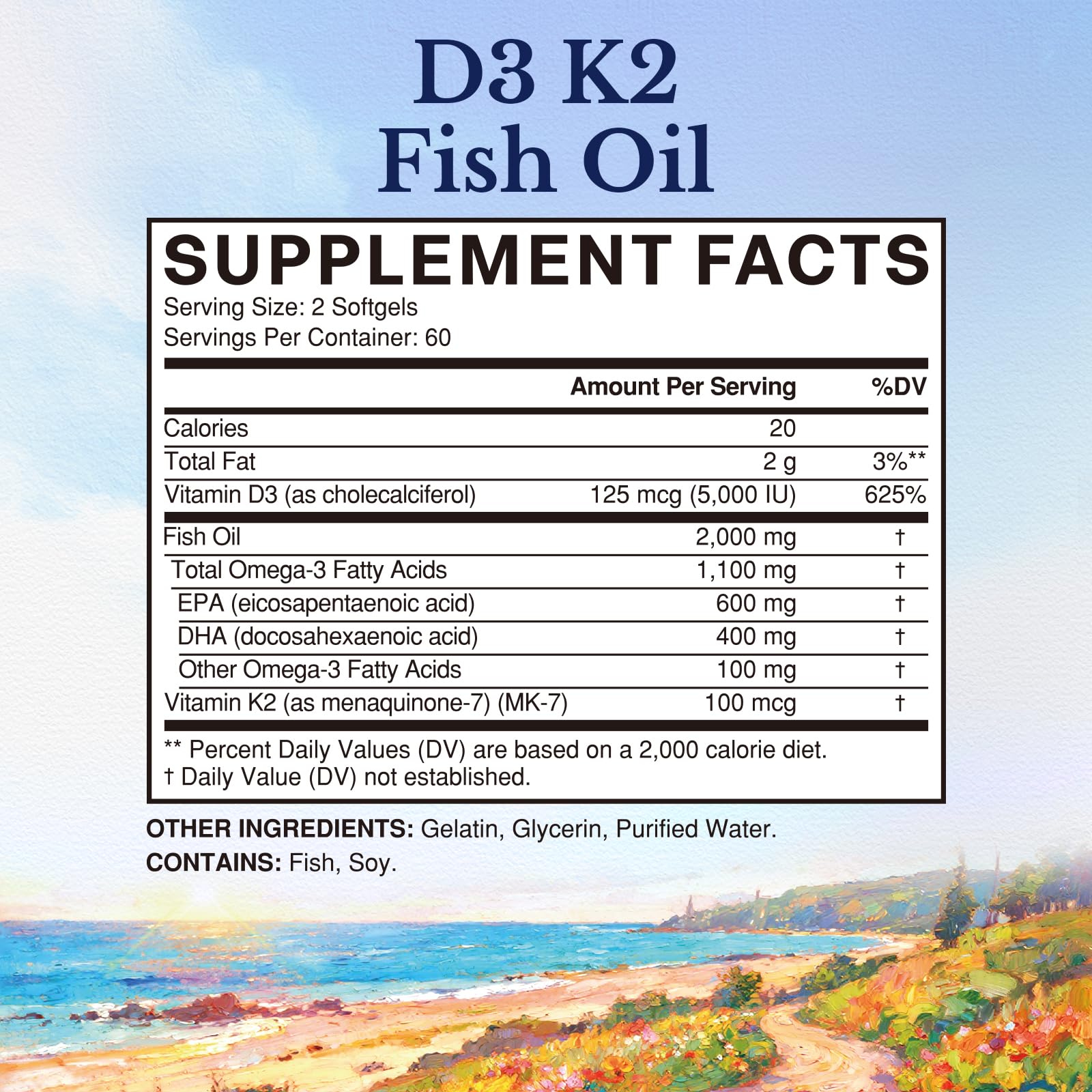Vitalitown D3 K2 Fish Oil Supplement side view