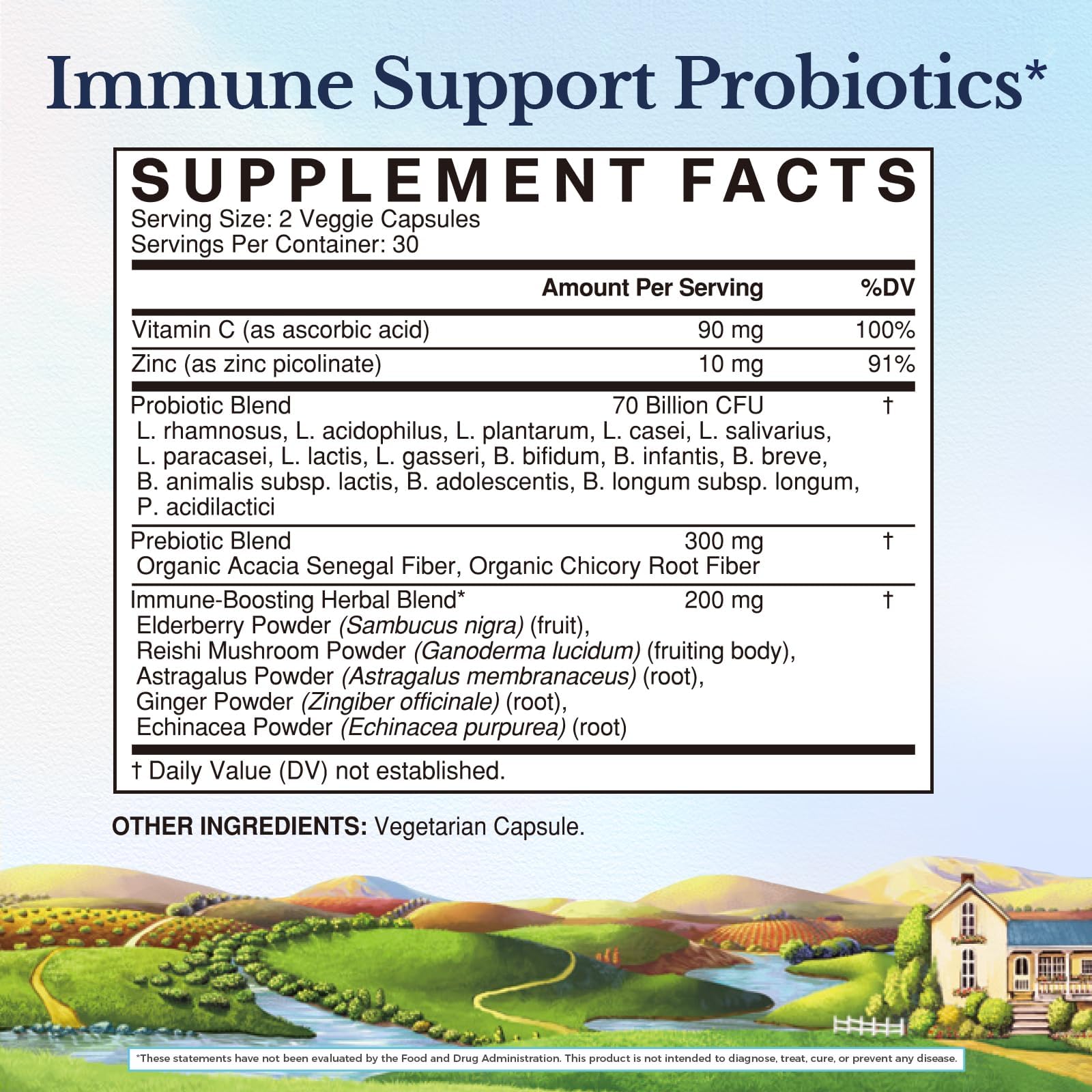 Vitalitown daily wellness Support Probiotics bottle side view